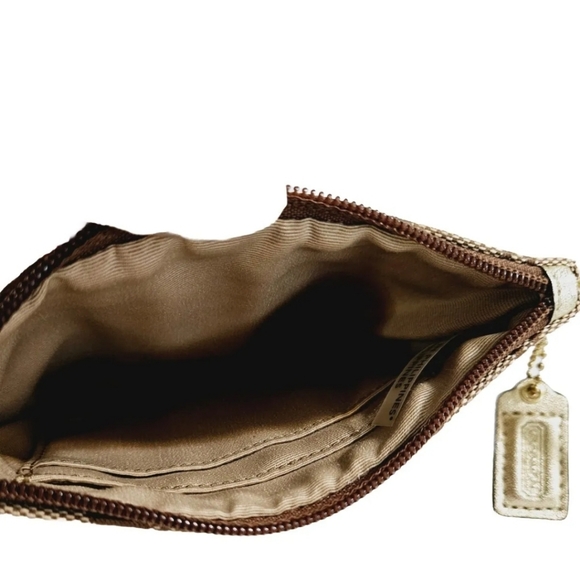 Coach Signature Mini Brown Gold Wristlet Wallet - Picture 13 of 15